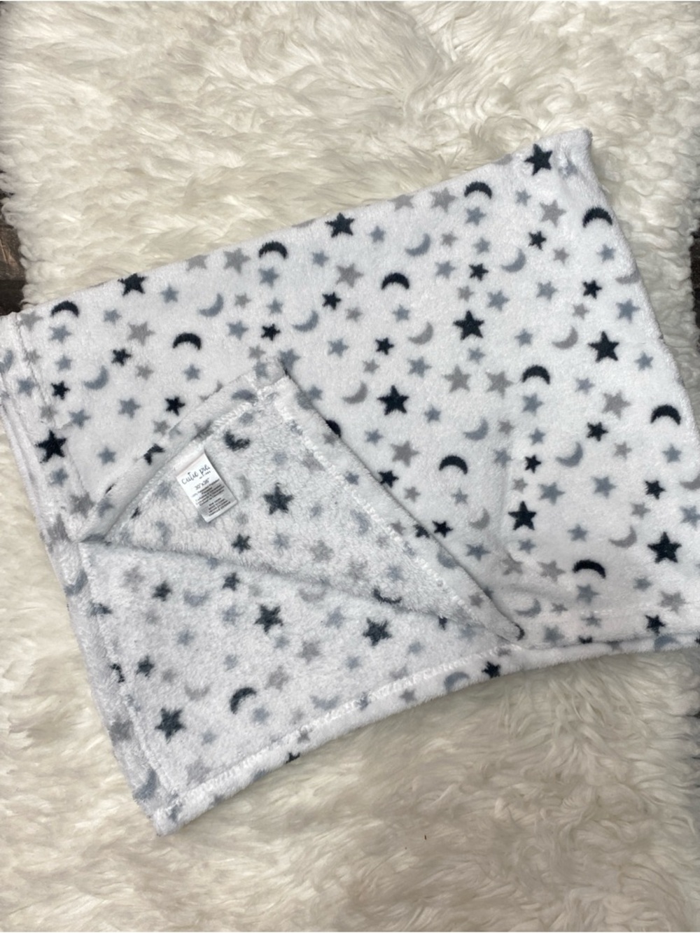 CUTIE PIE WHITE GRAY BLACK MOONS STARS LOVEY SECURITY BABY BLANKET FLEECE